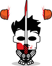 Cute Michael Mayer Bone Mascot Character Cartoon Vector Illustration Holding Bloody Sword