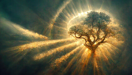 beautiful tree of life, sacred symbol. individuality, prosperity and growth concept. digital art.