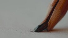 Broken Pencil Close Up, Pencil Break Macro. Pencil Breaking When Writing On Paper During Exam Under Stress. Should Similar To A Broken Pen. Isolated 4k. 