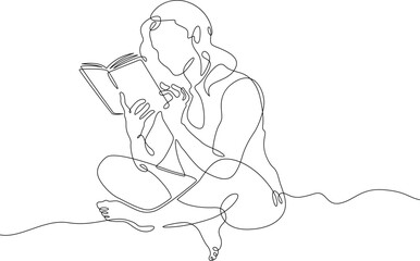 Poster - One continuous line.A man is reading a book. Male character with a book. Dreamer reading. Education and knowledge. One continuous line is drawn on a white background.