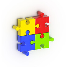 Jigsaw Puzzle, 4 Colourful Colours, Puzzles, Education, Development, Mental Health, Autism Awareness, 3D Illustration