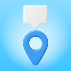 Poster - 3D Location Map Pin and Chat Bubble Isolated. Blue GPS Pointer Marker Icon. GPS and Navigation Symbol. Element for Map, Social Media, Mobile Apps. Realistic Vector Illustration
