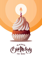 Wall Mural - Birthday card with cupcake and 