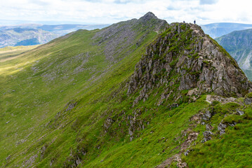 Canvas Print - National Park Lake District, Helvellyn Hills, view while climbing Lake Thirlmere and Red Tarm, crossing Striding Edge and Swirral Edge during fog, 2022.