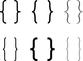 Curly braces, double symmetric brackets. Vector Typography symbols pair, frames for punctuation, maths, elements sign for text quote, mathematics.