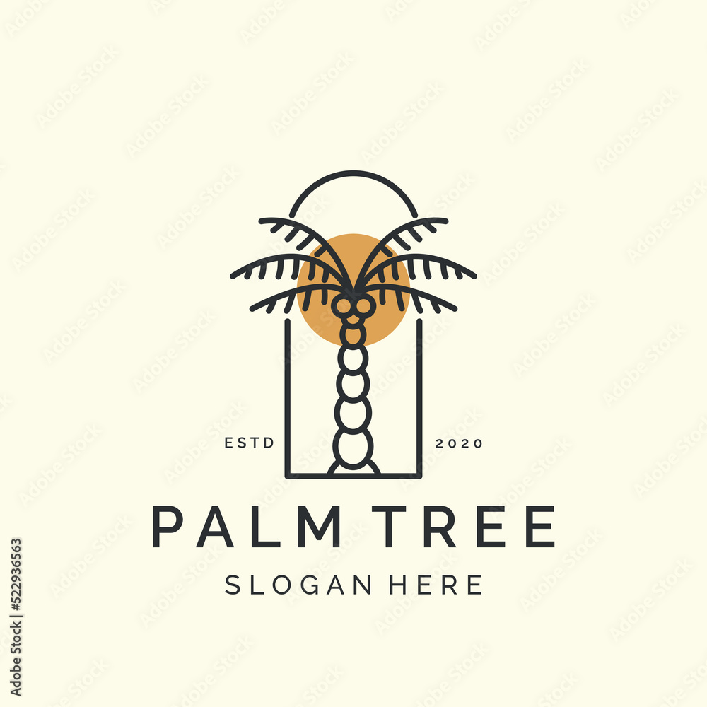line art palm tree minimalist with emblem style logo icon template ...