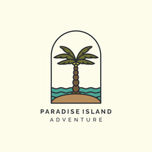Paradise With Minimalist Vintage And Emblem Style Logo Icon Template Design. Palm Tree, Coconut Tree, Date Palm, Vector Illustration