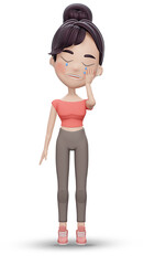 3d render , Sad Little Cute Girl Cry Loud 