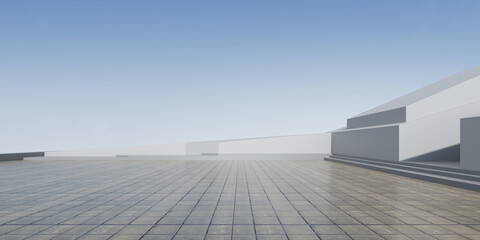 3d render of modern architecture with empty concrete wall and floor, car presentation background.