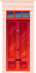 Wall Mural - Red front door, cartoon house entrance, doorway