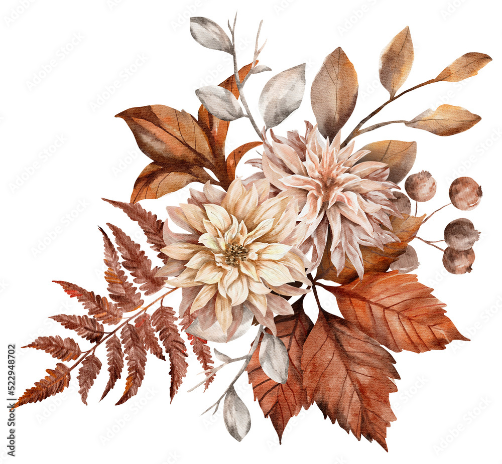 Ilustración de Stock Vintage Autumn Dry Flower Leaves bouquet watercolor |  Adobe Stock, image size:1000x925