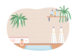 Poster - clean bathroom with houseplants 2d vector isolated illustration. domestic design. room decor. home f