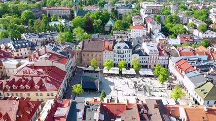 Poster - Market Square of historic part of Bielsko-Biala, Poland, 4k drone video