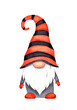 Watercolor gnome on a white background. Halloween holiday, autumn, pumpkin day.