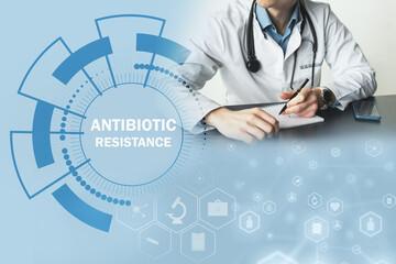 doctor studying antibiotic resistant bacteria, resistance, bacteriology, infections, 3d illustration