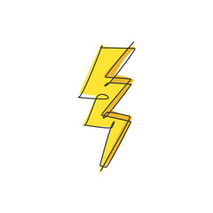 Poster - One continuous line drawing of thunder bolt light logo emblem. Power up electricity logotype icon template concept. Modern single line draw graphic design vector illustration