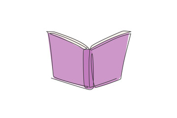 Poster - single continuous line drawing of open book for public library logo label. window of knowledge logot