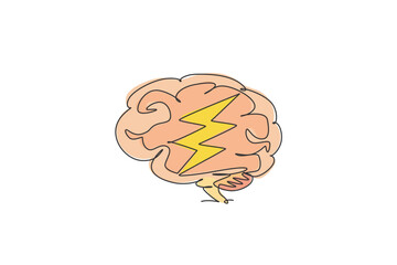 Poster - One single line drawing of light thunderbolt flash for electrical company logo identity. Energy strike icon logotype concept. Dynamic continuous line draw design vector graphic illustration