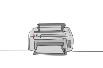 Aufkleber - One continuous line drawing of digital inkjet printer for company printing needs. Electricity small office equipment tools concept. Trendy single line draw design vector graphic illustration