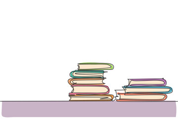 Wall Mural - Books stack. Single continuous line pile of books on desk library graphic icon. Simple one line doodle for education concept. Paper isolated vector illustration minimalist design on white background