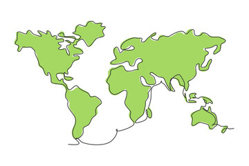 Poster - World map. Continuous one line drawing of world atlas minimalist vector illustration design on white background. Isolated simple line modern graphic style. Hand drawn graphic concept for education