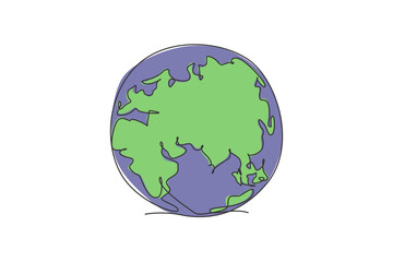 Poster - round global earth. single continuous line world globe map graphic icon. simple one line doodle for 