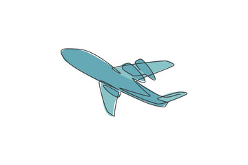Poster - Airplane icon. Continuous one line draw of flying plane minimalist vector illustration design on white background. Isolated simple line modern graphic style. Hand drawn graphic concept for transport