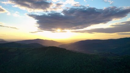 Canvas Print - Drone aerial 4k video of Silesian Beskids mountains, view around Szczyrk village, Poland