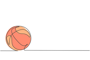 Poster - Single one line drawing of basketball on the floor. Ball for basketball game. Back to school minimalist, sport education concept. Continuous simple line draw style design graphic vector illustration