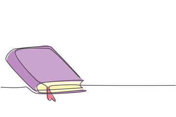 Poster - single one line drawing of closed book on table at university library. back to school minimalist, ed