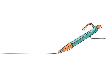 Poster - single continuous line drawing of vintage ballpoint. pen icon. back to school minimalist style. educ