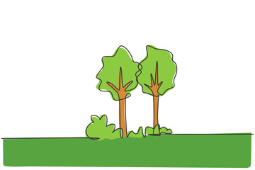 Wall Mural - Continuous one line drawing of green trees for park garden logo icon. Eco natural symbol hand drawn minimalist concept. Modern single line draw design vector graphic illustration