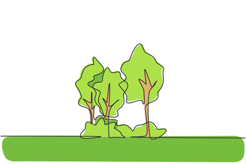 Wall Mural - single one line drawing of green fresh tree for garden icon. environment eco friendly logo isolated 