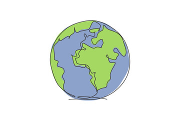 Poster - world globe earth. single continuous line round global map geography graphic icon. simple one line d