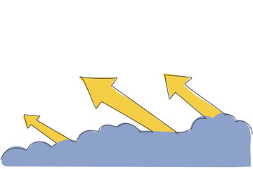 Poster - continuous one line drawing of rising up arrows sign through the cloud on the sky graph. success bus