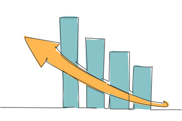 Poster - single continuous line drawing of increasing sales performance bar graph sign. successful business s