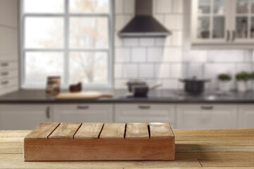 Wall Mural - desk of free space and kitchen interior.