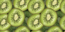 Kiwi Fruit Background.  Food. Kiwi Pieces. Fruit. Summer Seamless Background. Green Wallpaper. Tablecloth. Vector Illustration. Pattern With Kiwi. Print