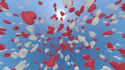 Wall Mural - Heart Balloons rising up to the sky.