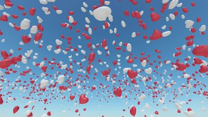 Wall Mural - Heart Balloons rising up to the sky.