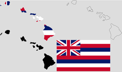 Wall Mural - state of hawaii map flag icon set