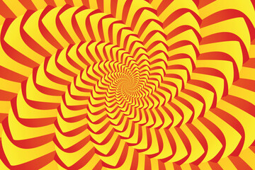 Poster - beautiful abstract illustration in the form of swirling yellow, orange and red lines that look like the sun. Spiral swirling pattern of geometric shapes. High quality illustration.