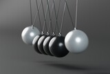Fototapeta Mapy - Simple Newton pendulum mechanism. Balls hitting each other. 3d rendering, 3d illustration.