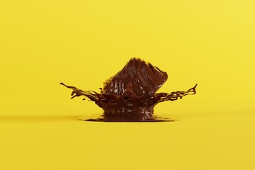 Poster - Chocolate praline with a splash of chocolate. Concept of making chocolate, eating pralines. 3D render, 3D illustration.