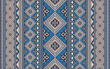 Naklejka na meble geometric ikat ethnic oriental traditional design for background, rug, wallpaper, clothing, wrap, fabric, vector illustration.