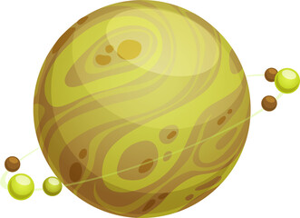 Poster - Yellow fantasy planet rotating over orbit isolated