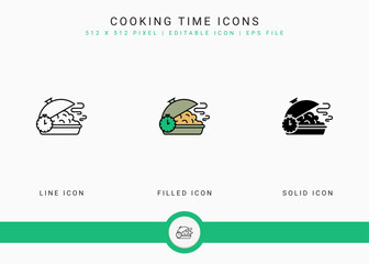 Fototapete - Cooking time icons set vector illustration with solid icon line style. Kitchen utensils concept. Editable stroke icon on isolated background for web design, user interface, and mobile application