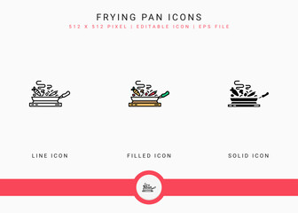 Fototapete - Frying pan icons set vector illustration with solid icon line style. Kitchen utensils concept. Editable stroke icon on isolated background for web design, user interface, and mobile application