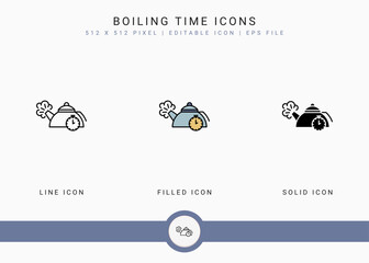 Fototapete - Boiling time icons set vector illustration with solid icon line style. Kitchen utensils concept. Editable stroke icon on isolated background for web design, user interface, and mobile application