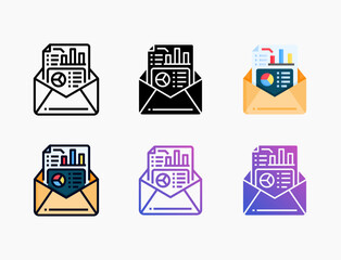 Mail icon set with different styles. Style line, outline, flat, glyph, color, gradient. Editable stroke and pixel perfect. Can be used for digital product, presentation, print design and more.